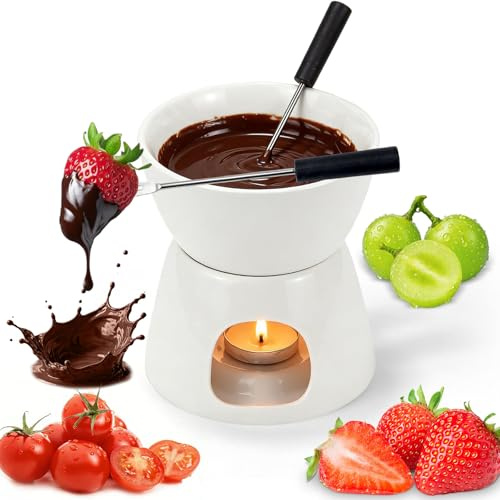 sudatong Chokladfondue-set choklad fondue set keramik chokladfondue koppar smälta med gaffel – 300 ml mini porslin kruka för choklad ost smör fondue kruka för hem kök älskare