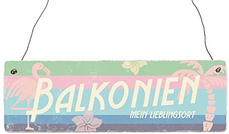 Interluxe Holzschild - Balkonien Retro - Wandschild für den Urlaub Zuhause Hängeschild für Balkon