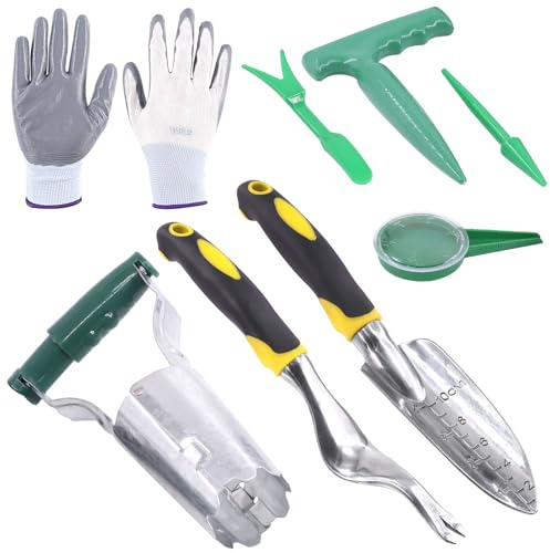 Mardatt Il set di 8 attrezzi per piantare bulbi include 1 fioriera per bulbi, 2 cazzuola, 1 paio di guanti da giardinaggio, 4 dispenser per semi, kit di attrezzi da giardino per seminare semi, piante