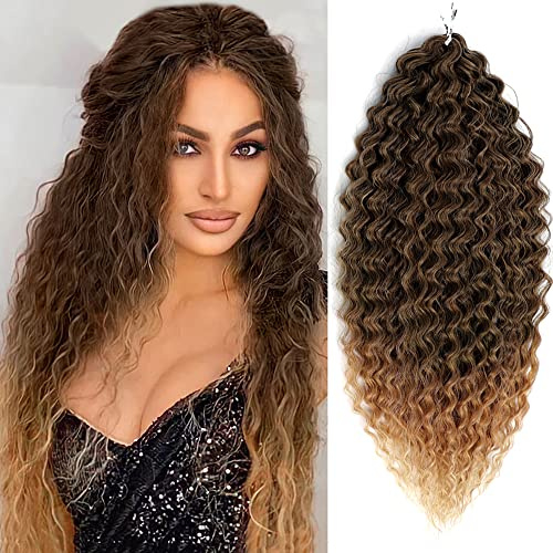 YEESHEDO 3-pack 50 cm virkade flätor, hår virkad lockig, virkad flätor, hår ocean wave crochet hair curly, svart till brunt djupt vågigt hår, hårförlängningar för kvinnor flickor