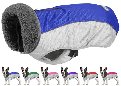 Petglad Dog Coat, Waterproof Ripstop Dog Winter Jacket with Leash Hole, Reflective Adjustable Warm Pet Fleece Snow Sweater for Small Medium Large Dogs - Blue, S