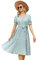 KOJOOIN Damen Sommerkleid V Ausschnitt Tunika Midikleid Plissiert Wickelkleid Kurzärm Casual Kleid A-Linie Freizeitkleid mit Gürtel, Grüne Blume-1, M