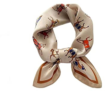Tim & Tina Square 100% Mulberry Silk 21'' x 21'' Hair Scarf Head Sleeping Wrap Satin Head Scarf for Women (S2 Horse (Cream Coloured))