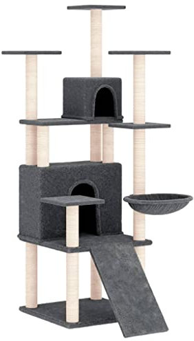 Coavain Kratzbaum mit Sisal-Kratzsäulen Dunkelgrau 63x80x154 cm Holz&Plüsch Klassischen Katzenkratzbaum Mit Plattformen Katzenmöbel Indoor Weicher Plüsch Vielfältige Verwendung Tätigkeitsbereich