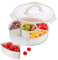 Hejo Runder Snackbox mit Fächern, Snackbox mit Fächern, Snackteller, Snackschale mit Deckel und Griff, Tragbare Snackdose, Multifunktionaler Snack Container für Party, Familien (30 x 30 x 7,5 cm)