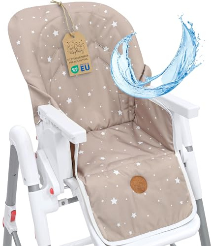 Copri seggiolone pappa universale - copriseggiolone bambino e bambina cuscino imbottitura riduttore per sedia con un rivestimento impermeabile stabile certificato Oeko-Tex Beige con stelle bianche