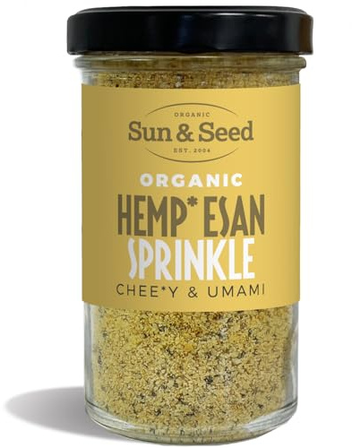 Sun & Seed Hemp*esan Cheesy Umami Sprinkle (110g) - Vegan Hemp Seed Parmesan - Cheese Alternative - Made from Blended Organic Hemp Seeds, Nuritional Yeast and Sea Salt - Vegetarian