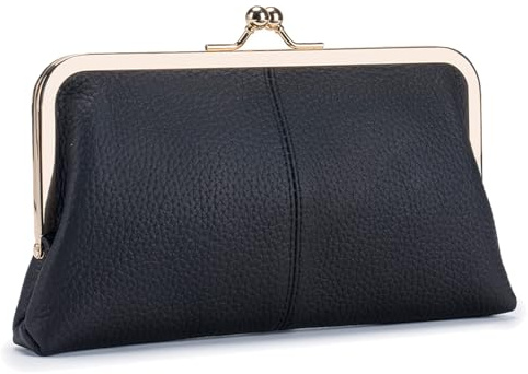 Karoukee Portefeuille en Cuir Véritable Doux pour Femme, Pochette Vintage Style pour Téléphone Portable, Porte-Monnaie Elégant avec 8 Fentes pour Cartes, Fermeture à Clip Dorée