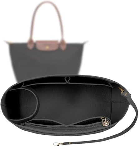Gliterra Taschen Organizer M für Longchamp, Taschenorganizer aus Filz mit Schlüsselkette(Schwarz M)