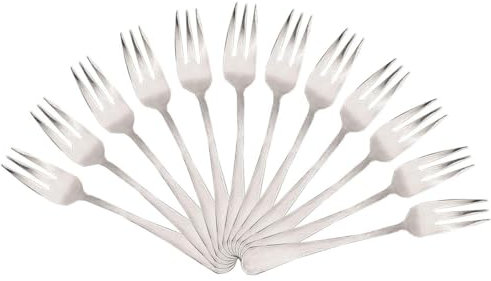 YIJIA | 12 Tenedor de Postre,Acero Inoxidable 15 x 1.35 cm - Acabado brillante,Colección Minimal | Aptos para lavavajillas