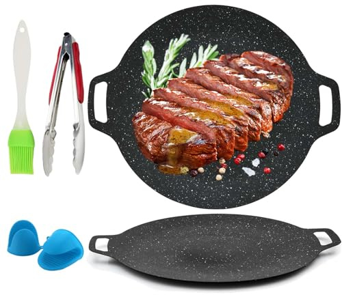 11/13 Thickened Non-Stick Round Baking Pan,Korean Grill Pan for Indoor Cooking, Outdoor Camping, Tawa Roti Pans (without Three-piece set,34cm/13.4)