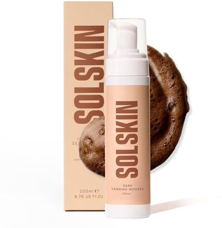 SOLSKIN Tanning Mousse with Hyaluronic Acid & Aloe for Natural Bronze Glow - Fast-drying Fake Tan, Moisturising Formula for Sensitive Skin, Streak-Free, Vegan & Cruelty-Free, 200ml (Dark)