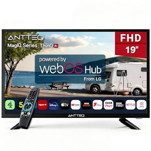 Antteq 19 Inch Smart TV, WebOS FHD TV MagiQ 19 with ThinQ AI Voice Magic Remote, BBC Freeview Netflix YouTube Airplay WiFi Black Televisions
