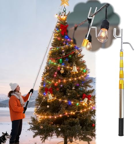 Båtkrokar Lättviktsverktyg för Upphängning av Julstång, Glidfri Båtkrok i Metall som Man Trycker och Drar, Höjdförlängare för Julgran med Gängad Ände(73-162cm/29-64)