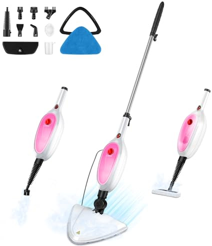 Steam Mop & Detachable Handheld Steamer 2-in-1 Design, 20s Fast Heat-Up, 16FT Power Cord, 10-in-1 Multi-Purpose Steam Cleaner for Hardwood Floors/Carpet/Tile/Grout/Window/Stove for Deep Home Cleaning