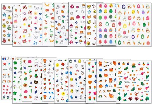 20 Fogli Adesivi per Unghie Autoadesivi, Stickers Nail Art DIY per Bambini, Donne e Ragazze, Decorazioni Unghie Facili da Applicare, Colorati e Divertenti