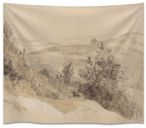 Vintage Country Sketch Rolling Hills Landscape Tapestries Rustic Classic Pastoral Print Tapestry Minimalist Moody Nature Wall Hanging for Bedroom Living Room Farmhouse Home Wall Decorwhite70x90inch