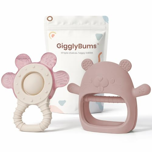 Baby Teether Set 3+ Months – Silicone & Water-Filled Cooling Teether 2-Pack, BPA-Free Sensory Teething Toys, Easy Grip, Sore Gum Relief – Baby Shower-Gift-Ready by GigglyBums