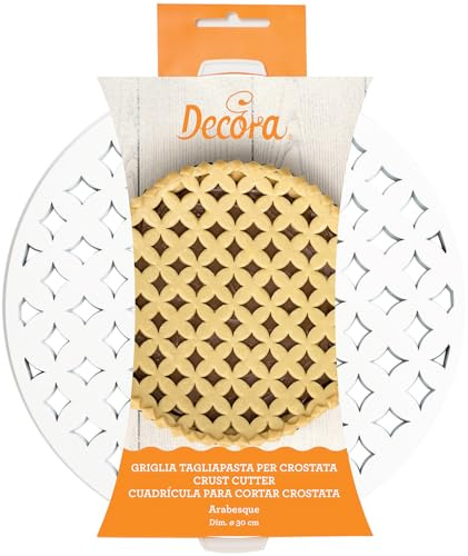 DECORA, 0215800 Rejilla Cortapastas para Tartas con Diseño Patentado, Hecha de Plástico, Ideal para Crear Rápidamente la Decoración de la Arabesque de la Tarta, Diámetro Ø 30 cm
