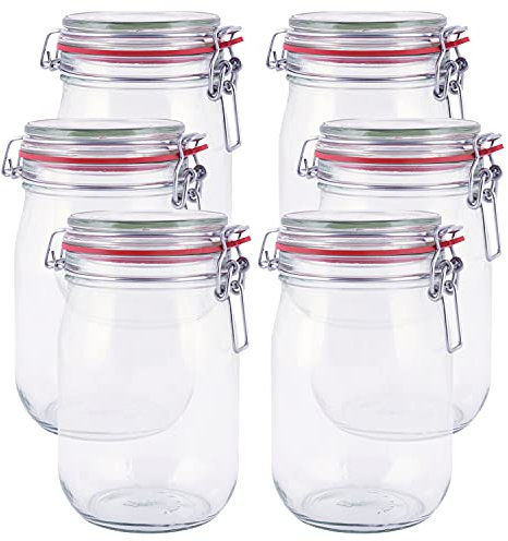 pajoma Lot de 6 bocaux à étrier métallique de 1000 ml avec joint en caoutchouc - Bocaux de conservation avec fermeture à étrier métallique