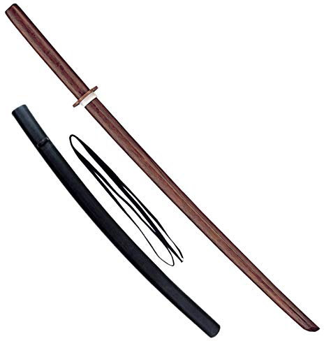 Bay Set Angebot Holz Bokken Katana mit Scheide SAYA aus Kunststoff Attrappe Training Samuraischwert Schwert Samurai braun rote Eiche aus 100 cm Trainingsschwert