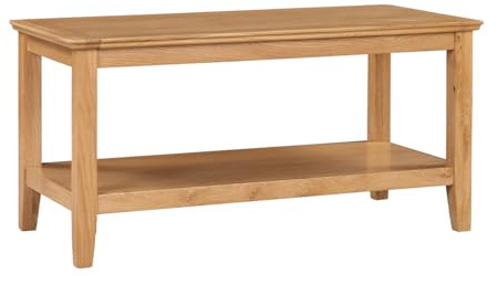 Hallowood Furniture Hereford Large Coffee Table with Shelf, Wooden Solid Oak Rectangular Centre Living Room Tables with Storage, Perfect as Office, Lounge or Living Room Furniture