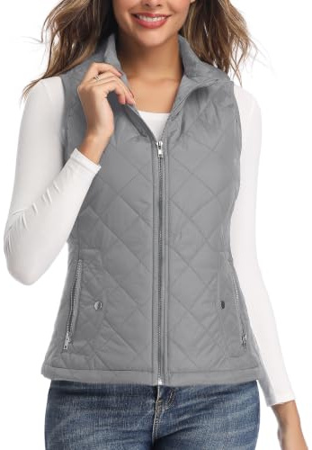 LONGKING Women's Vest - Stand Collar Lightweight Zip Quilted Vest for Women