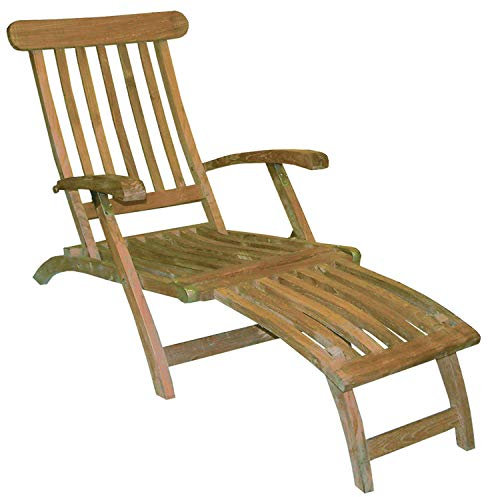 FineHome Premium Teakholz Gartenliege Sonnenliege inkl. Fußteil Liegestuhl Teakliege Deckchair aus nachhaltigen Plantagenanbau