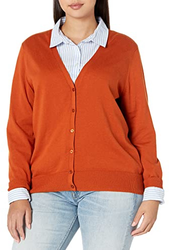 Amazon Essentials Women's Lightweight V-Neck Cardigan Sweater, Rust, Medium
