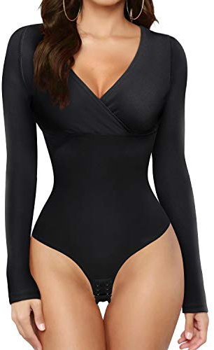 KUMAYES Bodies Moldeadores para Mujer Faja Reductora Body Reductor Control de Abdomen Ropa Interior Manga larga Shapewear Bodysuit (M, Negro)