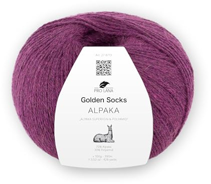 Pro Lana Golden Socks Alpaca 100g/390 m, 70% alpaca, 30% poliamida, 4 capas, lana supersuave para calcetines (39 berrymel.)