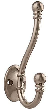HASWARE Lot de 6 crochets à double griffes, grands cintres avec 12 vis à fixation murale, robustes pour manteaux, vêtements, serviettes, clés (Satin Nickel)