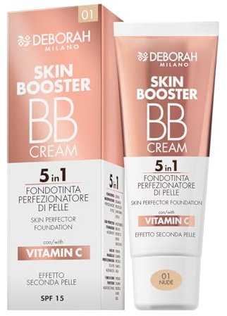 Deborah Milano - BB Cream Skin Booster, n.01 Nude, SPF 15, con Vitamina C, Crema Colorata Viso Effetto Seconda Pelle, 30ml