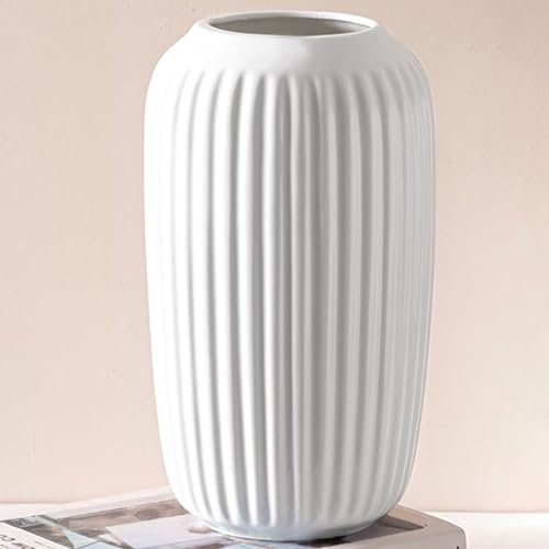 Vaso Bianco in Ceramica, Vaso Fiori Decorativo da Interno in Stile Nordico Moderno per Tavolo, Decorazione per la Casa - 25 CM