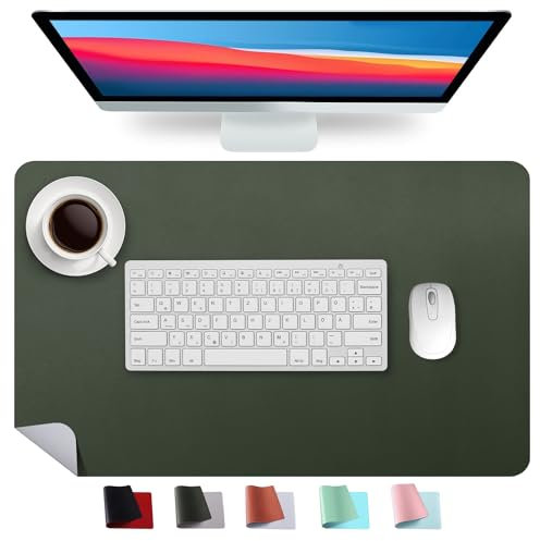 Doppelseitige Schreibtischunterlage, Laptop Tischunterlage Großes Mauspad, Rutschfeste Wasserdichte Schreibtischmatten aus PU-Leder für Büro und Zuhause (Dunkelgrün/Grau, 60cm x 40cm)