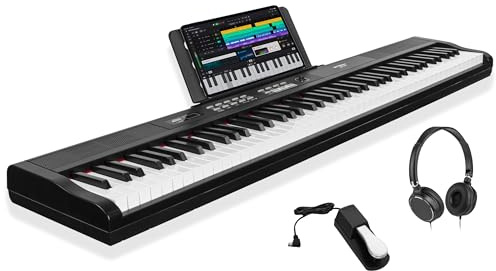 STRICH 88 Key Digital Piano Full Size Electric Keyboard with Semi-Weighted Sensitive Keys, Portable Electric Piano Set With Sustain Pedal, Headphones, Music Rest, Black, SEP-150