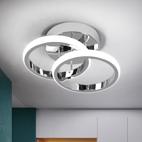 EIDISUNY LED Ceiling Light Modern 24cm Silver Round Simple Ceiling Light Fixture LED for Corridor Kitchen Stairs Hallway Study Room Bedroom Living Room - Chrome 22W Cool White Light 6000K