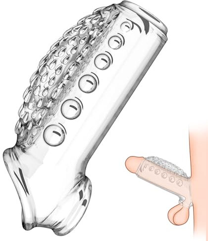 Roluck Penishülle,Penismanschetten mit Eichelring Massage Perlen Verstärkung Erektion Verzögerung Samenergusses Penisverlängerung Sex Spielzeug für die Männer (Transparent)