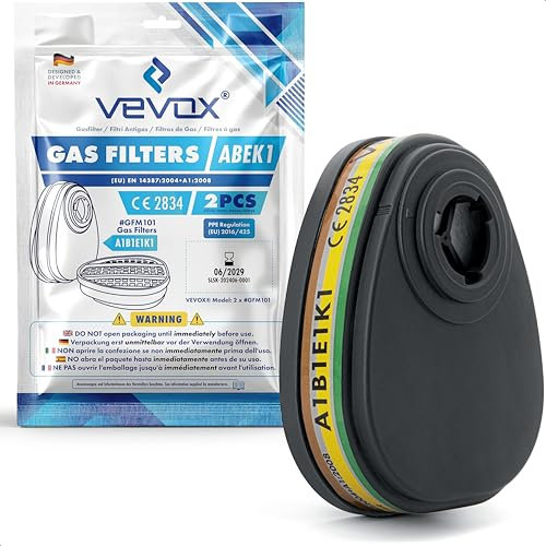 VEVOX® Filtro antigas ABEK1 set di 2 - Filtro per maschera antigas - Compatibile con la semimaschera VEVOX® #HM5376