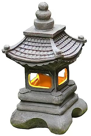 Jorzer Linterna de Piedra Japonesa lámpara de jardín energía Solar Pagoda Torre de Linterna Adornos Decorativos Patio de jardín artefacto de Resina lámpara Solar