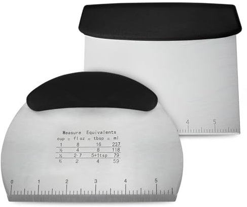 HTRTRR 2 raschietti per impasto, taglierina per dolci e pizza in acciaio inossidabile di alta qualità con guida di misurazione, raschietto multiuso con manico antiscivolo per affettare il pane, ute