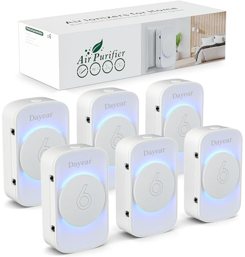Purificatore d'aria, Dayear Mini Air Purifier Plug In Negative Ion Air Purifier for Home/Bedroom,3 modalità di illuminazione a LED,Purify Smell, adatto per servizi igienici, Living Room/Pet Room/6 pz