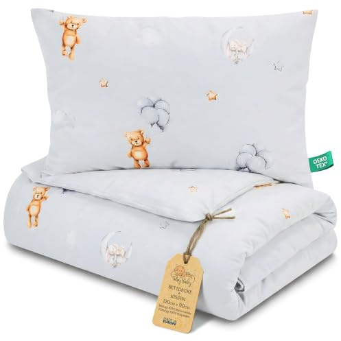 Totsy Baby Trapunta per bambino cotone 90x120 - piumono culla neonato set Imbottitura per piumone 90 x 120 cm con cuscino 40 x 60 cm per ragazzi e ragazze Oeko-Tex Orsi di peluche
