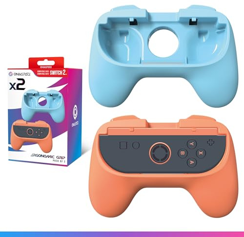Oniverse Handtagspaket kompatibelt med Nintendo Switch 2 - Kit med 2 komfortgrepp för Joy-Con, Switch 2-tillbehör, ergonomiska handtag, Orange och Blå
