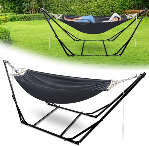 Hebitod Amaca con telaio pieghevole per amaca fino a 150 kg, struttura in metallo per amaca, amache da esterni, poltrona sospesa con borsa per il trasporto, per campeggio, giardino, piscina e balcone