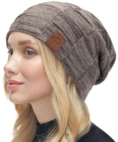 Runmeihe Womens Winter Fleece Knit Slouchy Beanie Hat Ladies Warm Ski Hats & Caps (UK, Alpha, One Size, Khaki)