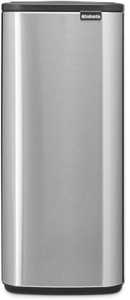 Brabantia Bo Touch Cubo de basura 30L (Plateado mate), cubo basura reciclaje rectangular y compacto, con sistema de abertura Soft-Touch, papelera cocina con cubo extraíble, incluye bolsas PerfectFit