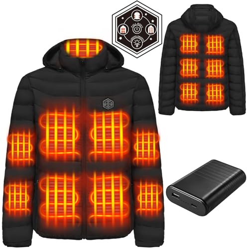Deceny CB Veste Chauffante Avec Batterie Doudoune Chauffante Avec 15 Coussins Chauffants en Fibre de Carbone, Veste Chauffante électrique pour Moto Pêche Ski Activités de Plein Air