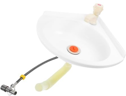 Space-Saving Wall Mounted Corner Sink Basin for Bathroom & Utility, Triangular Plastic Washbasin with Tap, Drain Pipe, Hose & Angle Valve - Ideal for Small Spaces