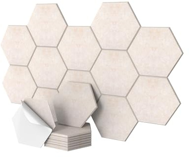 Relaxdays Akustiska plattor, 36 stycken, självhäftande, hexagon, 30 x 26 cm, ljudisolering mot buller, speldekoration, beige